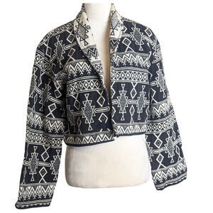 Vintage Aztec Wide Sleeve Cropped Tapestry Woven Jacket Women's Large
